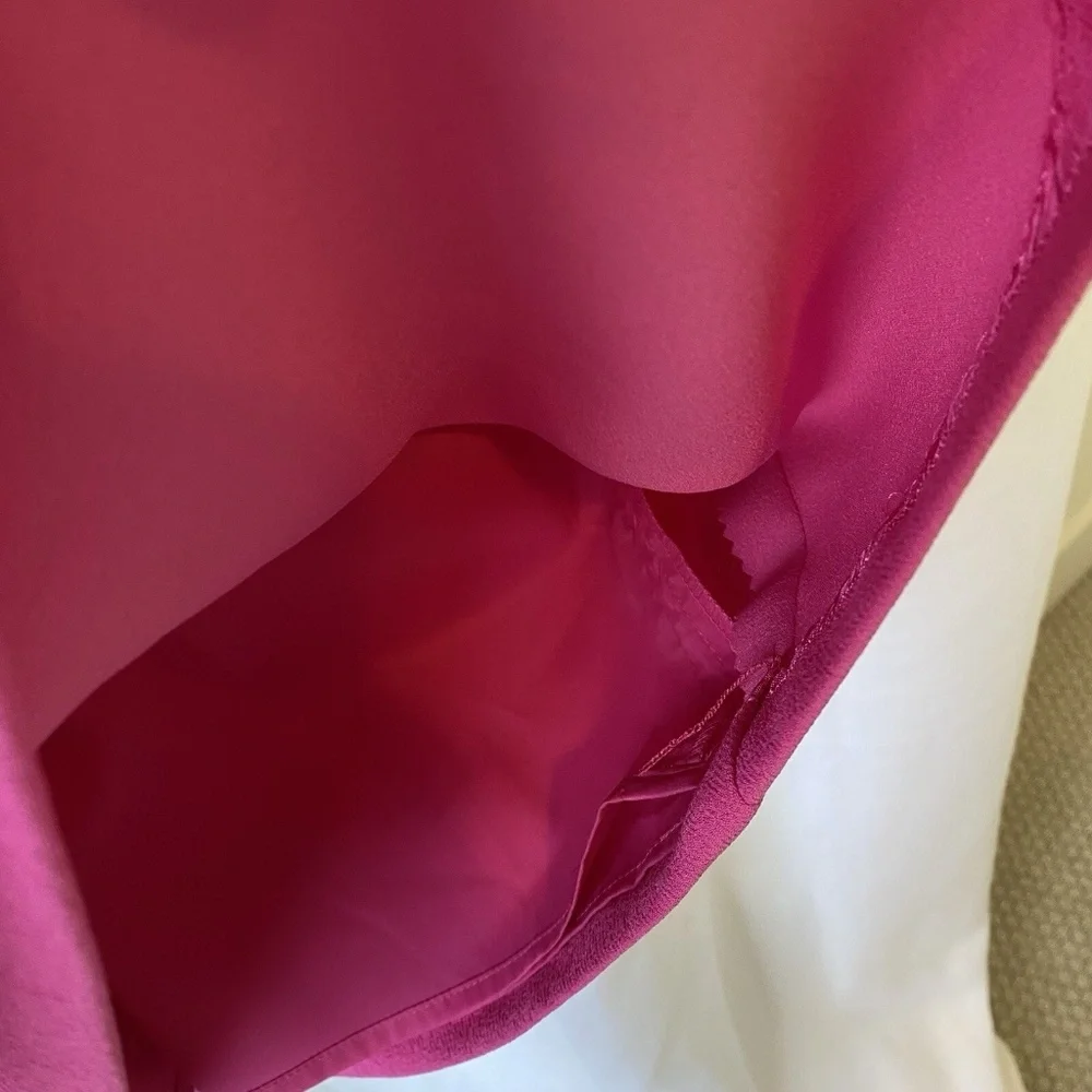 Trina Turk Pink Short Sleeve V-Neck Shift Dress Orange And White Fringe Sz 8 - Picture 7 of 14